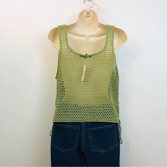 NWT Say What? Boho Goddess Green Crochet Sleeveless Top Adjustable Side Ties - Picture 7 of 16